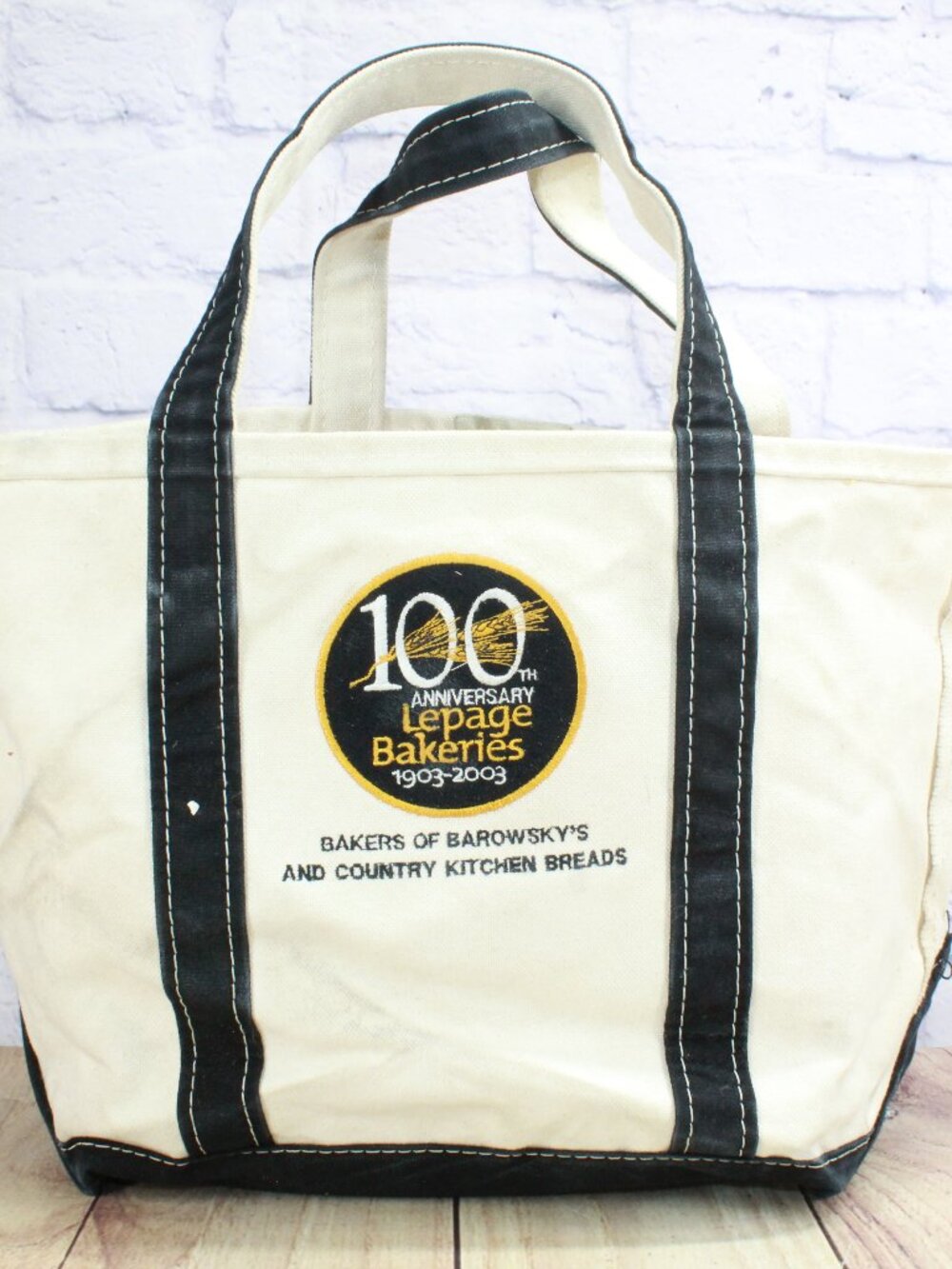 LL Bean Boat & Tote Open Top Black Trim Canvas Bag Lepage Bakeries 100th